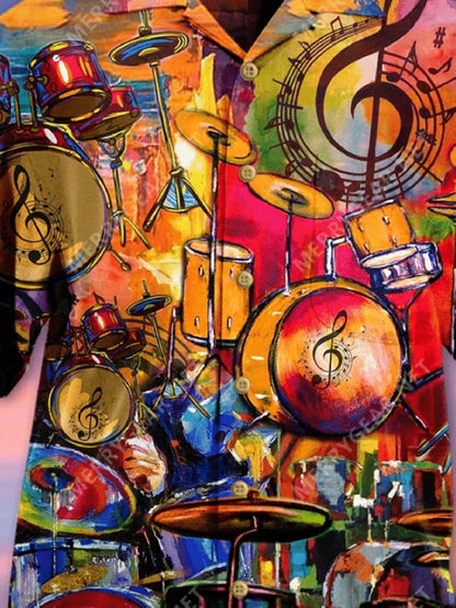 Cartoon Hippie Drums Nice Ornamental Hawaiian Shirt, Hawaiian For Gift