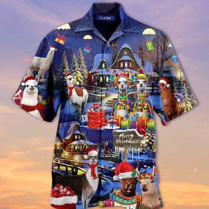 Lovely Llama On Christmas Days Design Hawaiian Shirt,hawaiian Shirt Gift, Christmas Gift