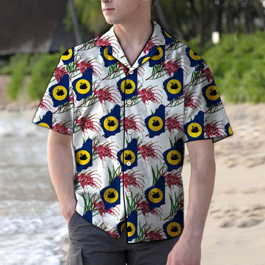 Grevillea Flower Perth Western Australia Flag Pattern Hawaiian Shirt, Hawaiian Shirt Gift, Christmas Gift