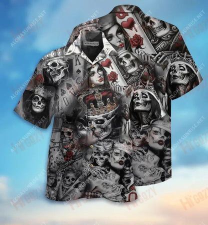 Love Is Blind Poker Skull Léine Gearr Muinchille Unisex Laethanta Saoire Léinte T Haváíacha Léinte haváíais Oirbheartaíochta Léinte Greannmhar haváíais, Bronntanas Léine Haváís, Bronntanas Nollag