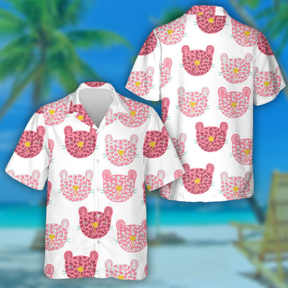 Hand Drawn Funny Pink Leopard On White Hawaiian Shirt, Hawaiian Shirt Gift, Christmas Gift