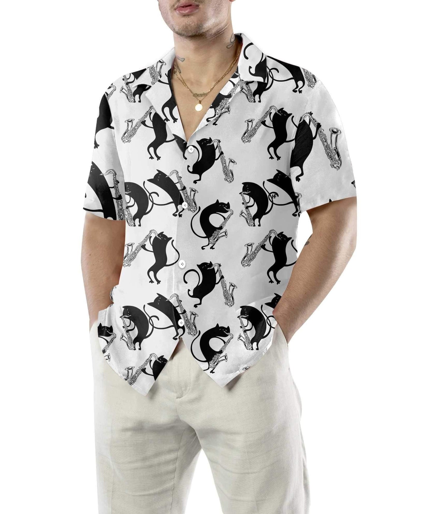 Cool Cats Play Saxophone Hawaiian Shirt,Hawaiian Shirt Gift, Christmas Gift