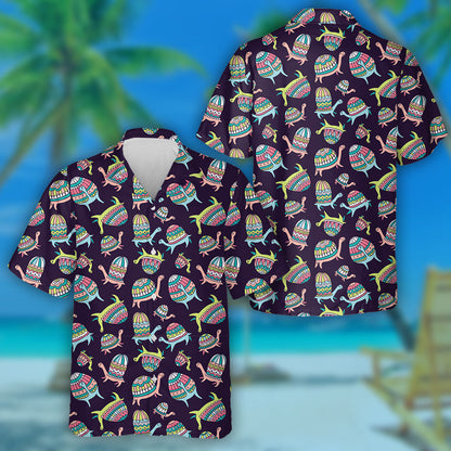 Cartoon Ornamental Turtles On The Dark Background Hawaiian Shirt, Hawaiian Shirt Gift, Christmas Gift