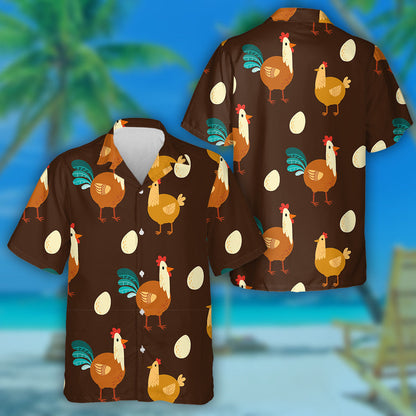 Funny Chicken An Egg On Brown Background Hawaiian Shirt, Hawaiian Shirt Gift, Christmas Gift