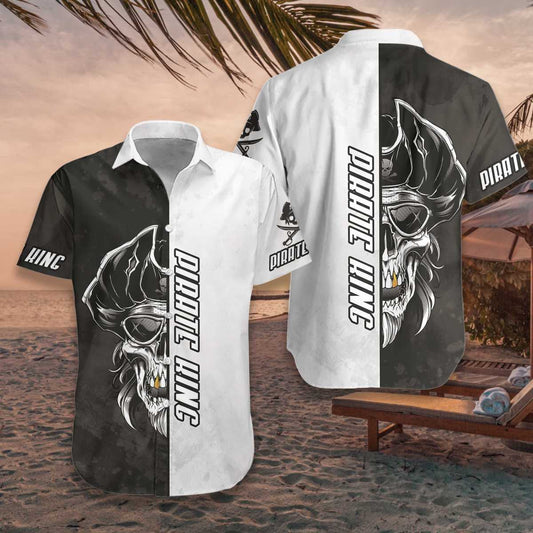 White And Black Pirate Skull Pattern Hawaiian Shirt, Hwaiian For Gift