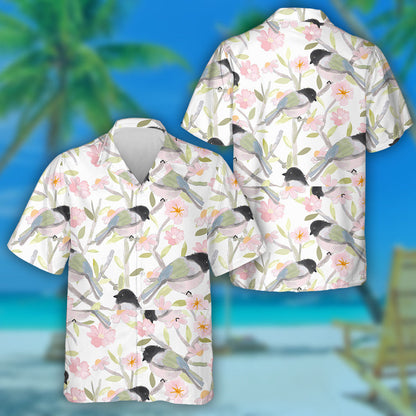 Éan gleoite Agus Bláthanna Bándearg le Léine Haváích Duilleog Glas, Bronntanas Léine Haváíais, Bronntanas Nollag