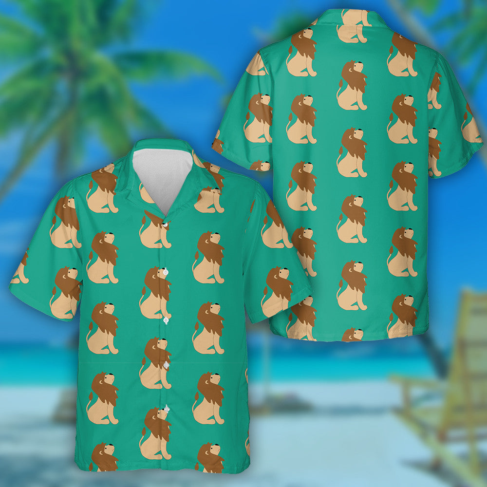 Lion Sitting On Green Background Hawaiian Shirt, Hawaiian For Gift