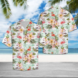 Flamingo Frangipani Flower While Theme Hawaiian Shirt,Hawaiian Shirt Gift, Christmas Gift