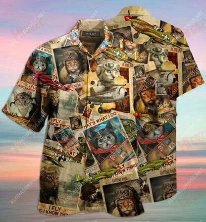 Píolótach iontach Cat Unisex Léine Gearr Muinchille Laethanta Saoire Aloha Shirt Léinte Haváís is Fearr Patrún Léine Haváís, Bronntanas Nollag