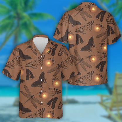 Hand Drawn With Butterfly And Firefly Hawaiian Shirt, Hawaiian For Gift