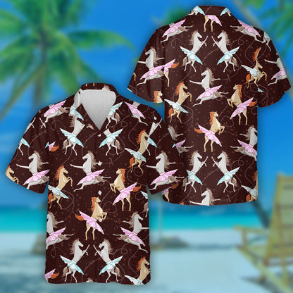Cartoon Dancing Horses Ballet On Brown Hawaiian Shirt, Hawaiian For Gift
