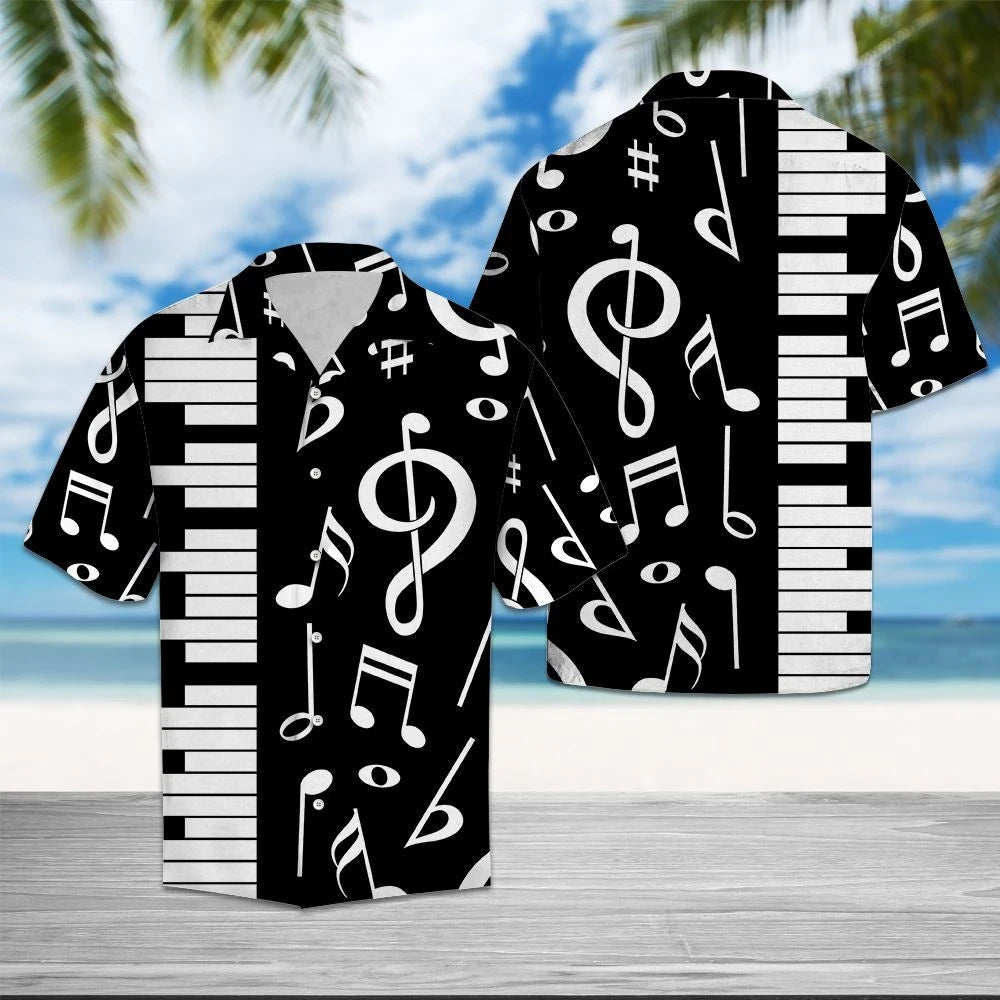 Black And White Piano Note Music Pattern Hawaiian Shirt, Hawaiian Shirt Gift, Christmas Gift
