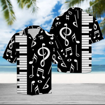 Black And White Piano Note Music Pattern Hawaiian Shirt, Hawaiian Shirt Gift, Christmas Gift