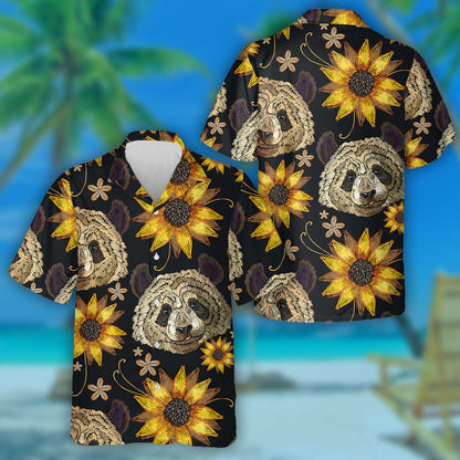 Cool Fashion Embroidery Panda Head And Sunflowers Hawaiian Shirt, Hawaiian Shirt Gift, Christmas Gift