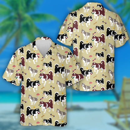 Cute Art With Husky Dog And Ball Hawaiian Shirt, Hawaiian Shirt Gift, Christmas Gift