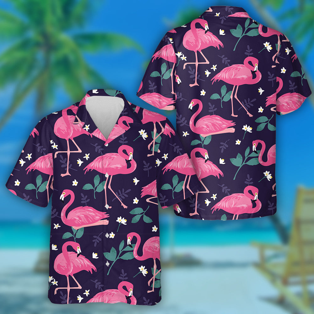 Lovely Flamingos Tropical Palm Leaves And Flowers Hawaiian Shirt, Hawaiian Shirt Gift, Christmas Gift