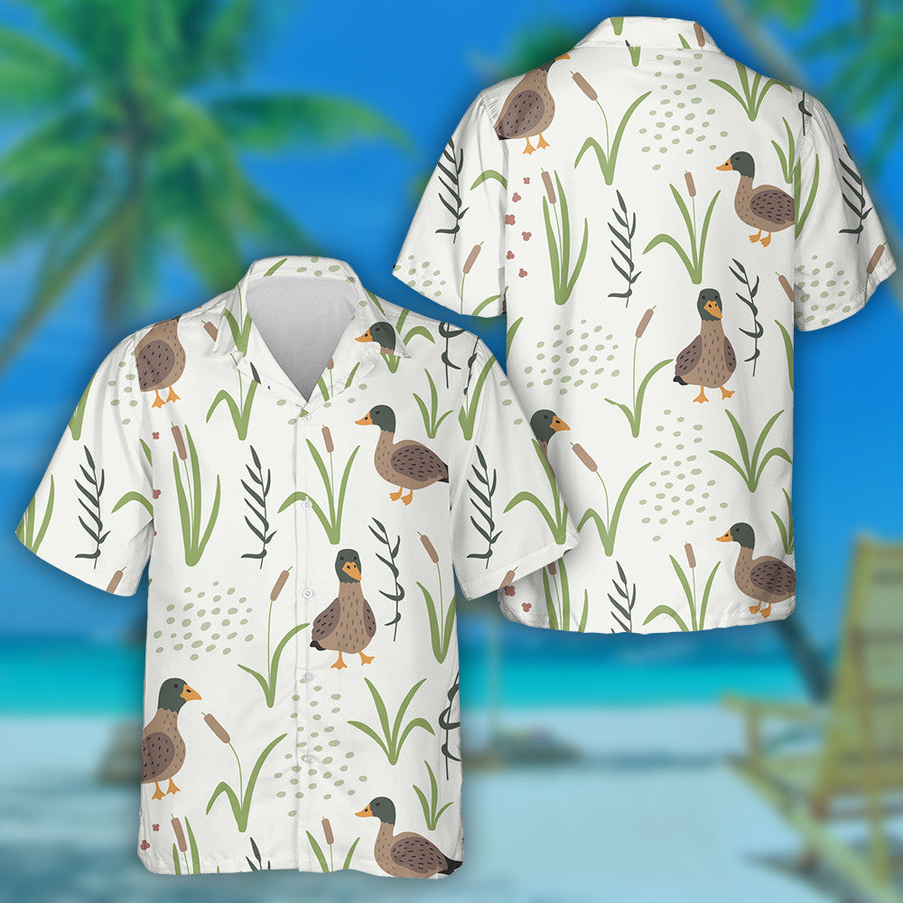 Hand Drawn Wild Ducks In Natural Landscape Hawaiian Shirt, Hawaiian Shirt Gift, Christmas Gift