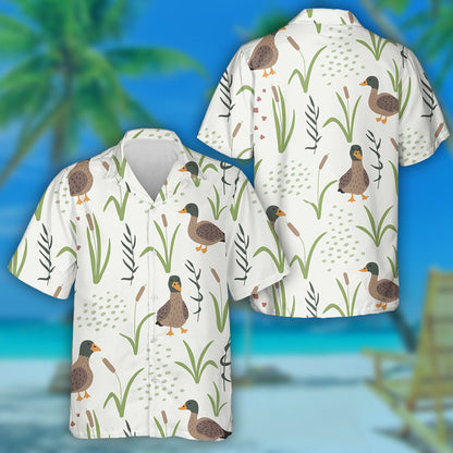 Hand Drawn Wild Ducks In Natural Landscape Hawaiian Shirt, Hawaiian Shirt Gift, Christmas Gift