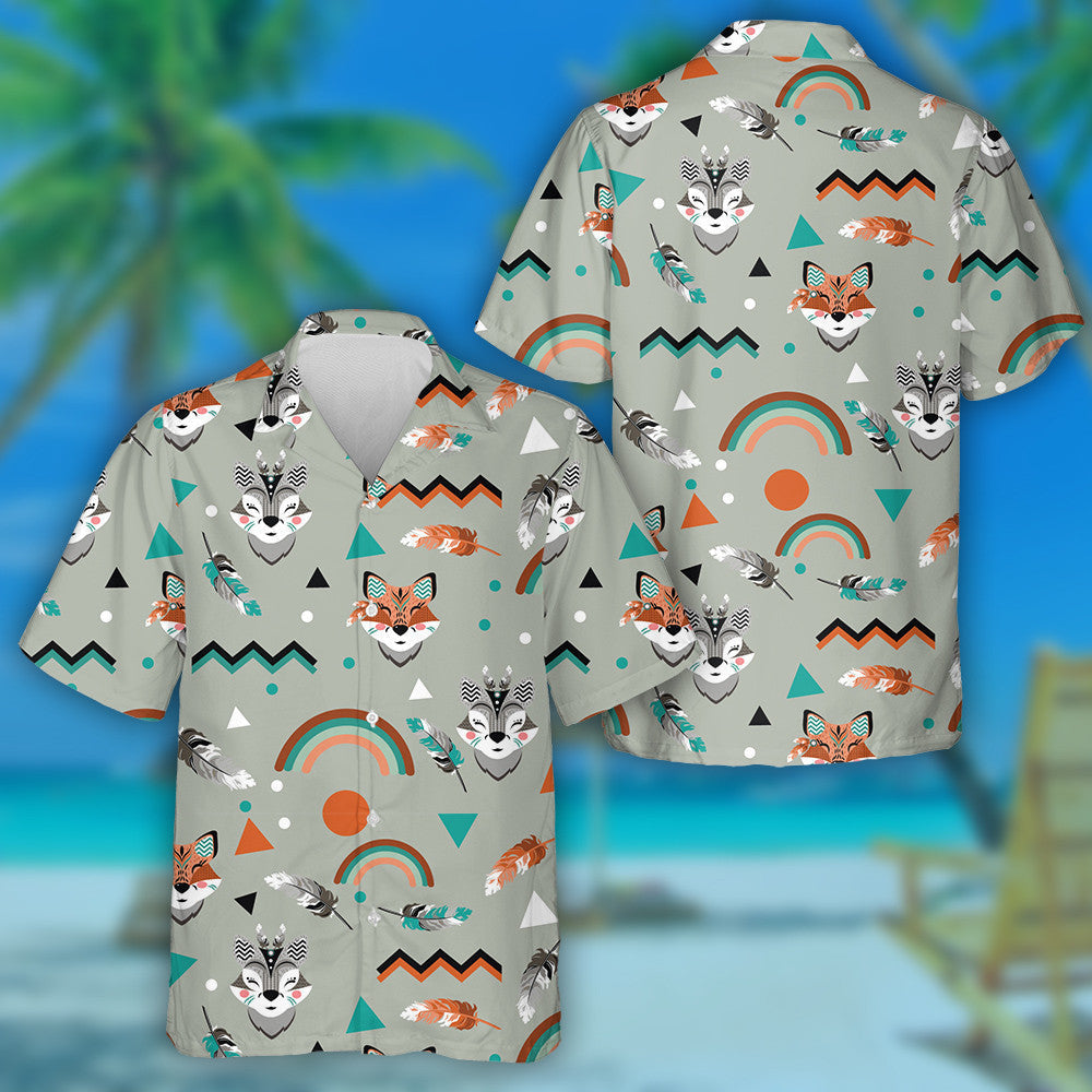 Fox And Wolf In Vintage Ethnic Style Hawaiian Shirt, Hawaiian Shirt Gift, Christmas Gift