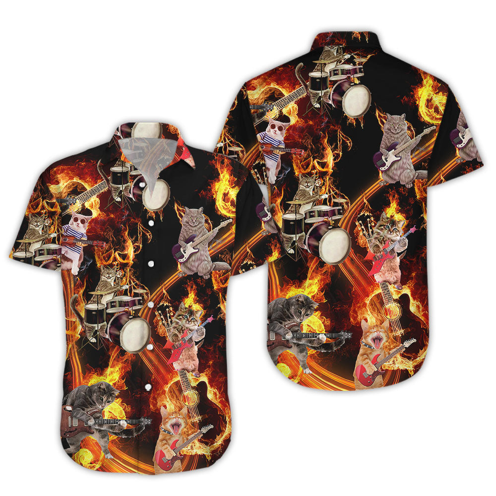 Cat Themed Hawaiian Shirt - Cats Play Musical Instruments Hawaiian Shirt - Good Presents For Cat Lovers_Hawaiian Shirt Gift, Christmas Gift
