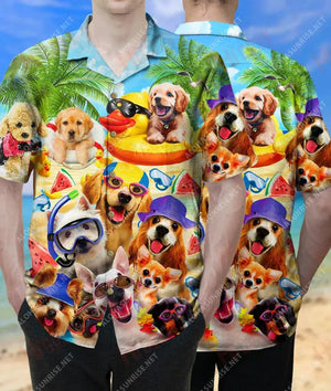 Amazing Summer Of Happy Puppies Unisex Hawaiian Shirt Vacation Short Sleeve Hawaiian Shirts Funny Hawaiian Shirts, Hawaiian Shirt Gift, Christmas Gift