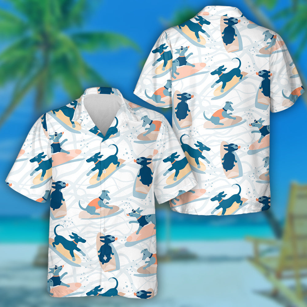 Hand Drawn Surfing Dogs Riding The Waves Hawaiian Shirt, Hawaiian Shirt Gift, Christmas Gift