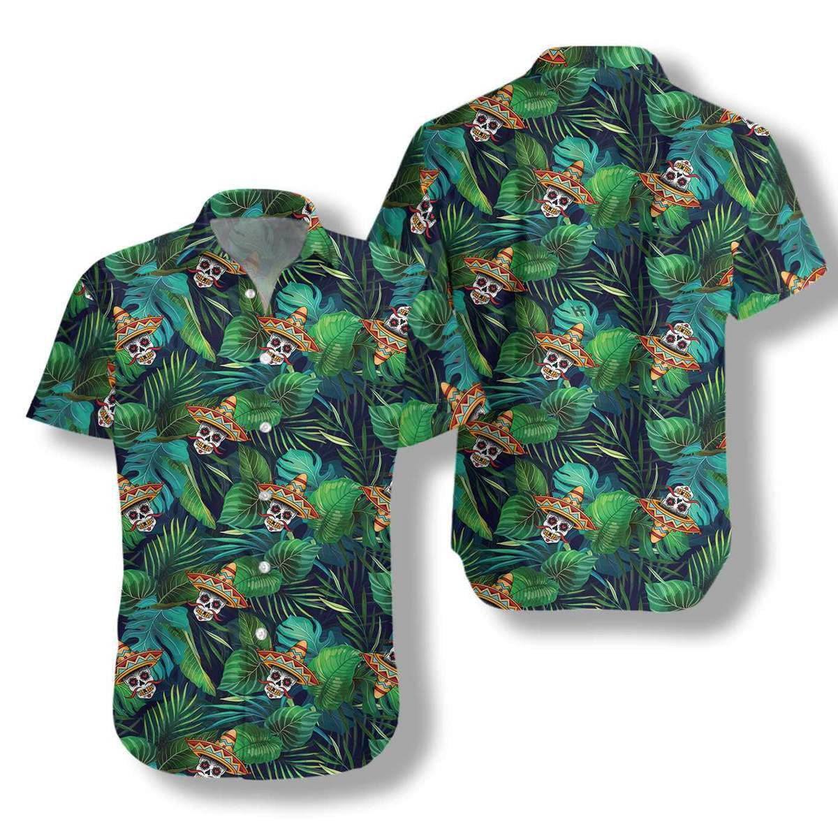 Green Aloha Mexican Skull Background Hawaiian Shirt,Hawaiian Shirt Gift, Christmas Gift