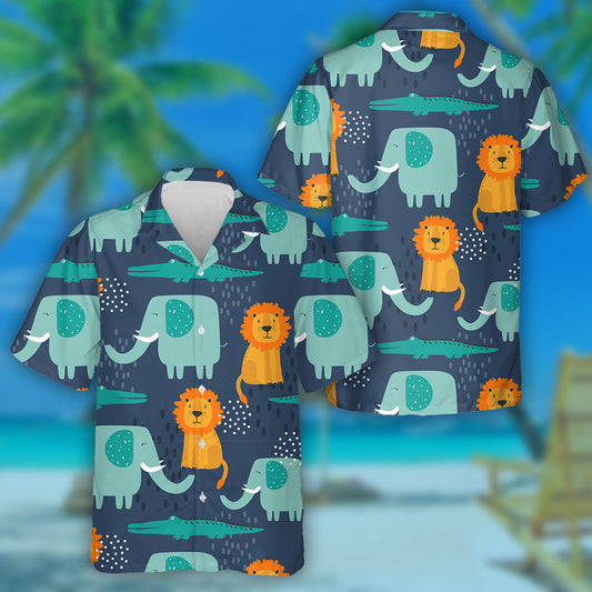 Happy Elephants Crocodiles And Cute Lions Hawaiian Shirt, Hawaiian For Gift