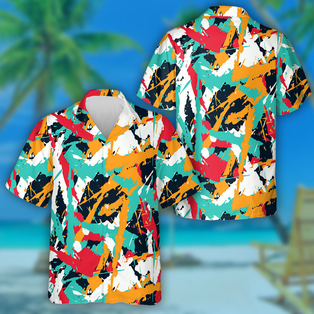 Fasion Style Splashes Smudges Multicolor Painting Hawaiian Shirt, Hawaiian Shirt Gift, Christmas Gift