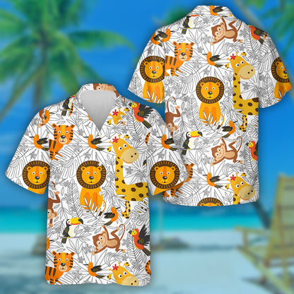 Sketchy Coloring Palm Jungle With Animals Pattern Hawaiian Shirt, Hawaiian Shirt Gift, Christmas Gift