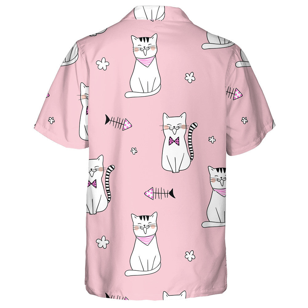 Cute Cat On Pink Pastel Doodle Style Hawaiian Shirt, Hawaiian Shirt Gift, Christmas Gift