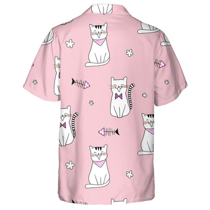 Cute Cat On Pink Pastel Doodle Style Hawaiian Shirt, Hawaiian Shirt Gift, Christmas Gift