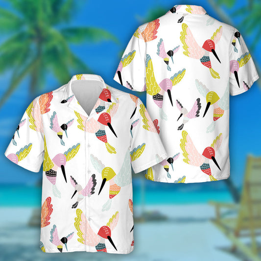 Colorful Bird Hummingbirds On White Background Hawaiian Shirt, Hawaiian For Gift