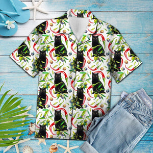 Awesome Chili Peppers And Black Cat Pattern Hawaiian Shirt, Hawaiian Shirt Gift, Christmas Gift