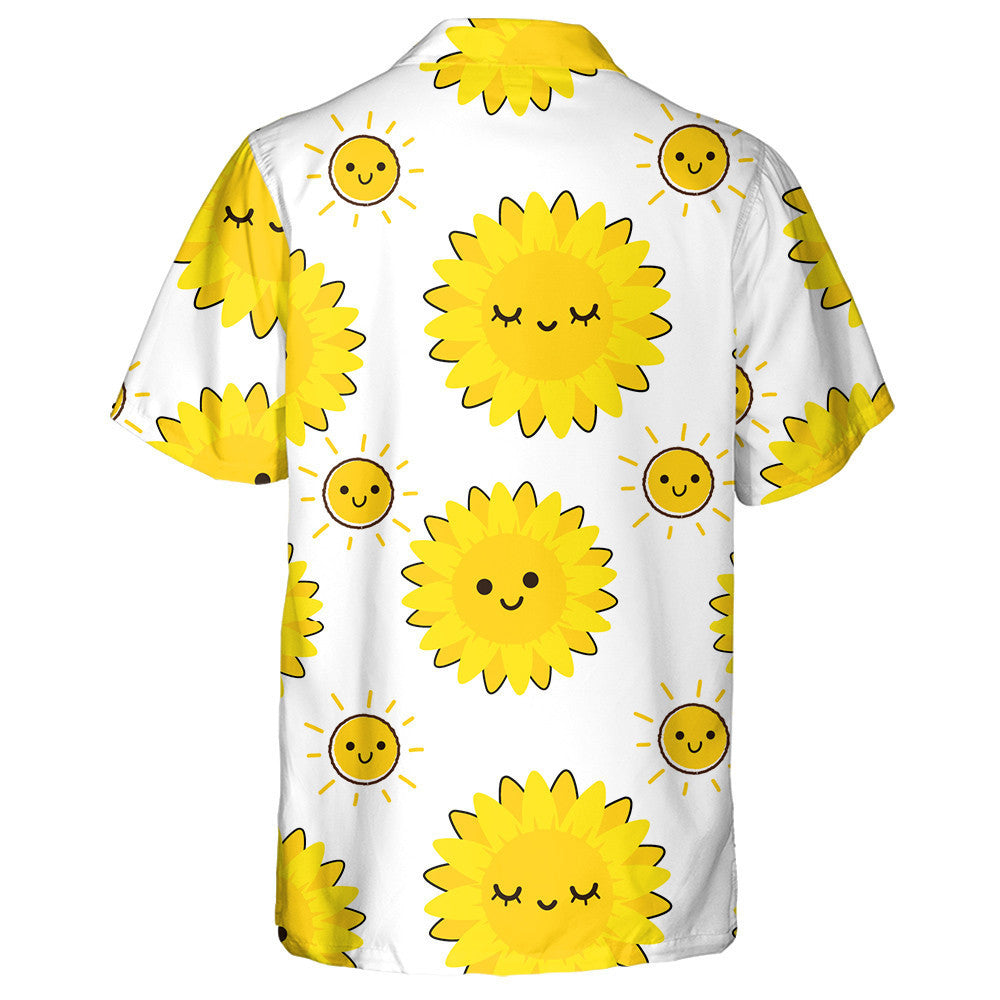 Sleeping Moment Of Sunflower And Sun Cartoon Pattern Hawaiian Shirt, Hawaiian Shirt Gift, Christmas Gift