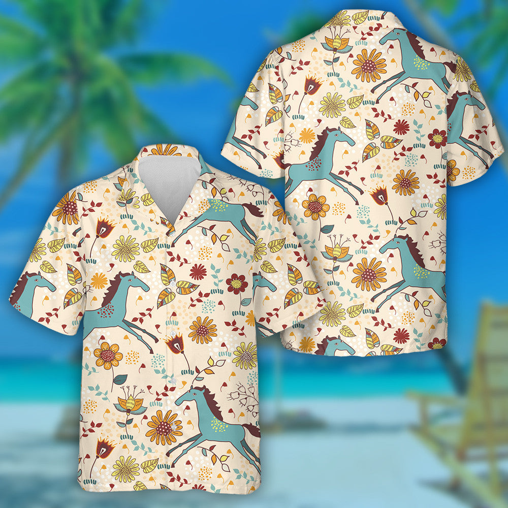 Texture With Cute Horses In Flowers Hawaiian Shirt,Hawaiian Shirt Gift, Christmas Gift