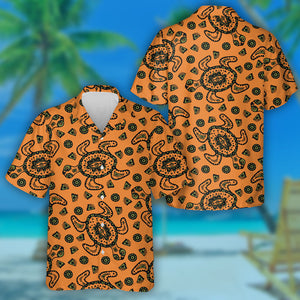 African Tribal Turtles On Orange Background Hawaiian Shirt, Hawaiian For Gift