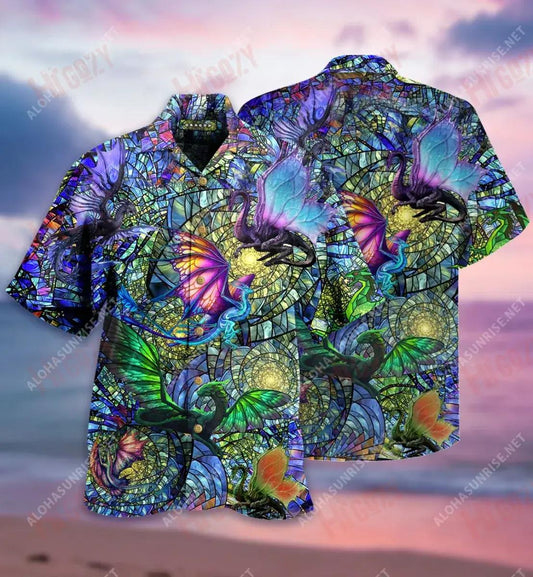 Dragon Kaleidoscope Unisex Léine Gearr Haváís Aigéan Aloha Shirt Léine Oirbheartaíochta Haváís Léinte Haváís do Mhná, Bronntanas Léine Haváís, Bronntanas Nollag