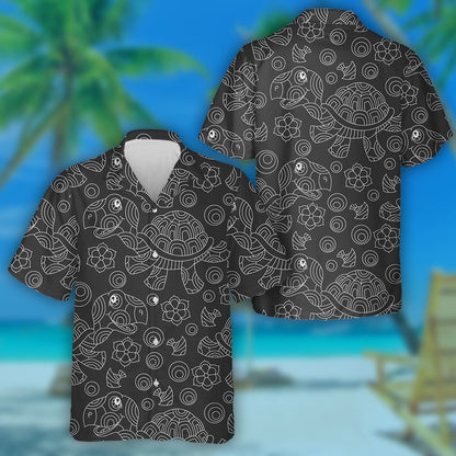 Light Contour Cartoon Fun Turtles And Fish Hawaiian Shirt, Hawaiian Shirt Gift, Christmas Gift