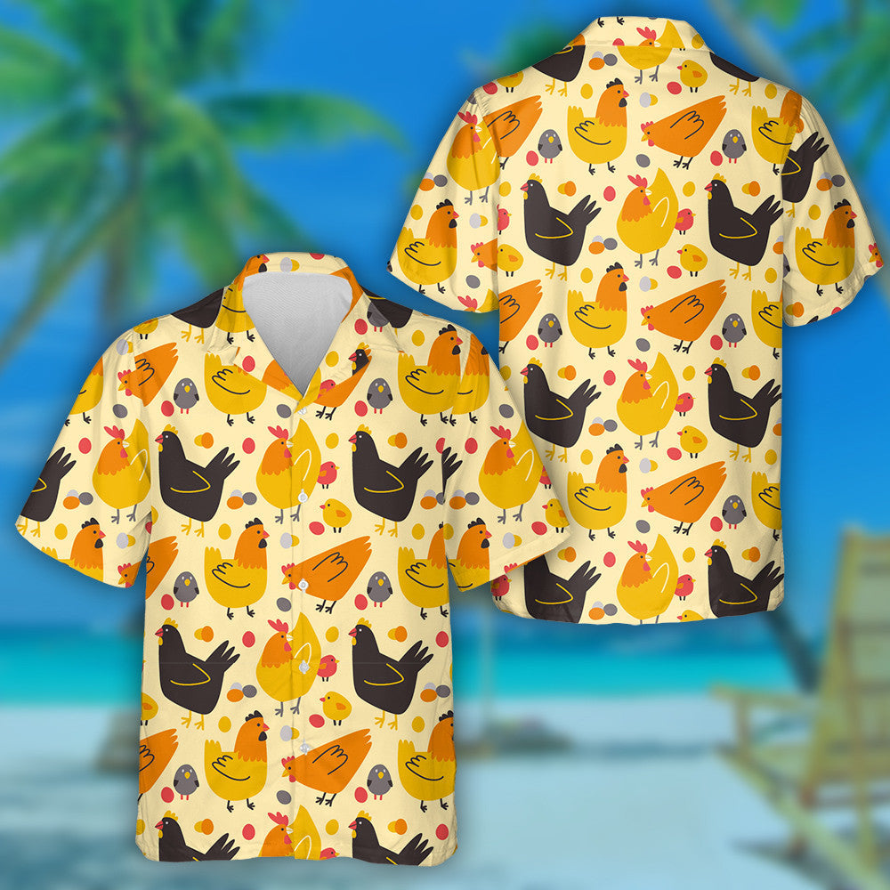 Colored Hens Chickens And Eggs Hawaiian Shirt, Hawaiian For Gift