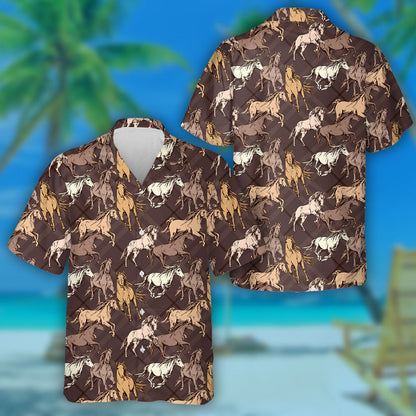 The Running Beautiful Horses On A Brown Checkered Hawaiian Shirt, Hawaiian Shirt Gift, Christmas Gift