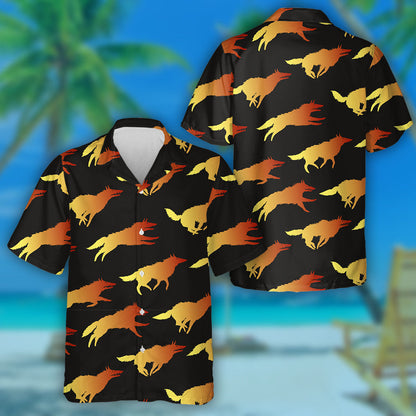 Silhouettes Of Different Yellow Red Wolf Hawaiian Shirt,Hawaiian Shirt Gift, Christmas Gift