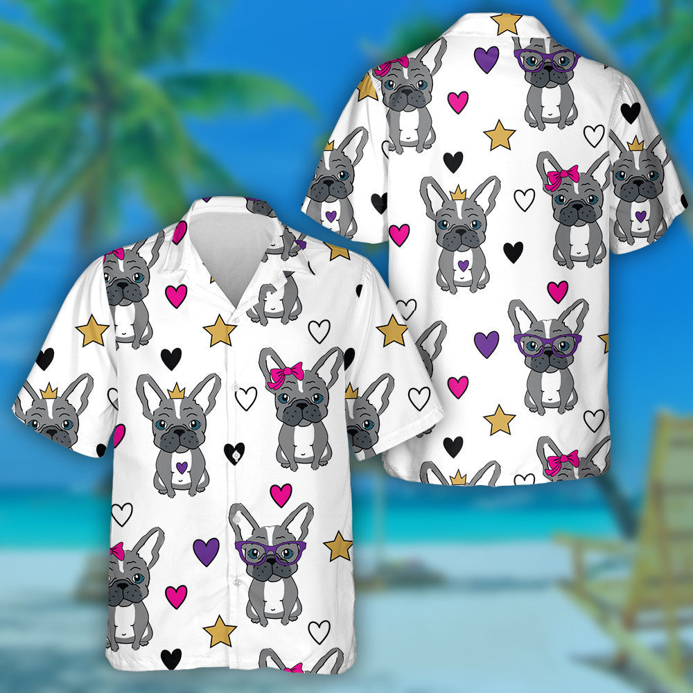Cute Bulldog With Star And Heart Hawaiian Shirt,Hawaiian Shirt Gift, Christmas Gift
