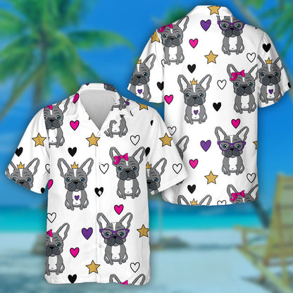 Cute Bulldog With Star And Heart Hawaiian Shirt,Hawaiian Shirt Gift, Christmas Gift