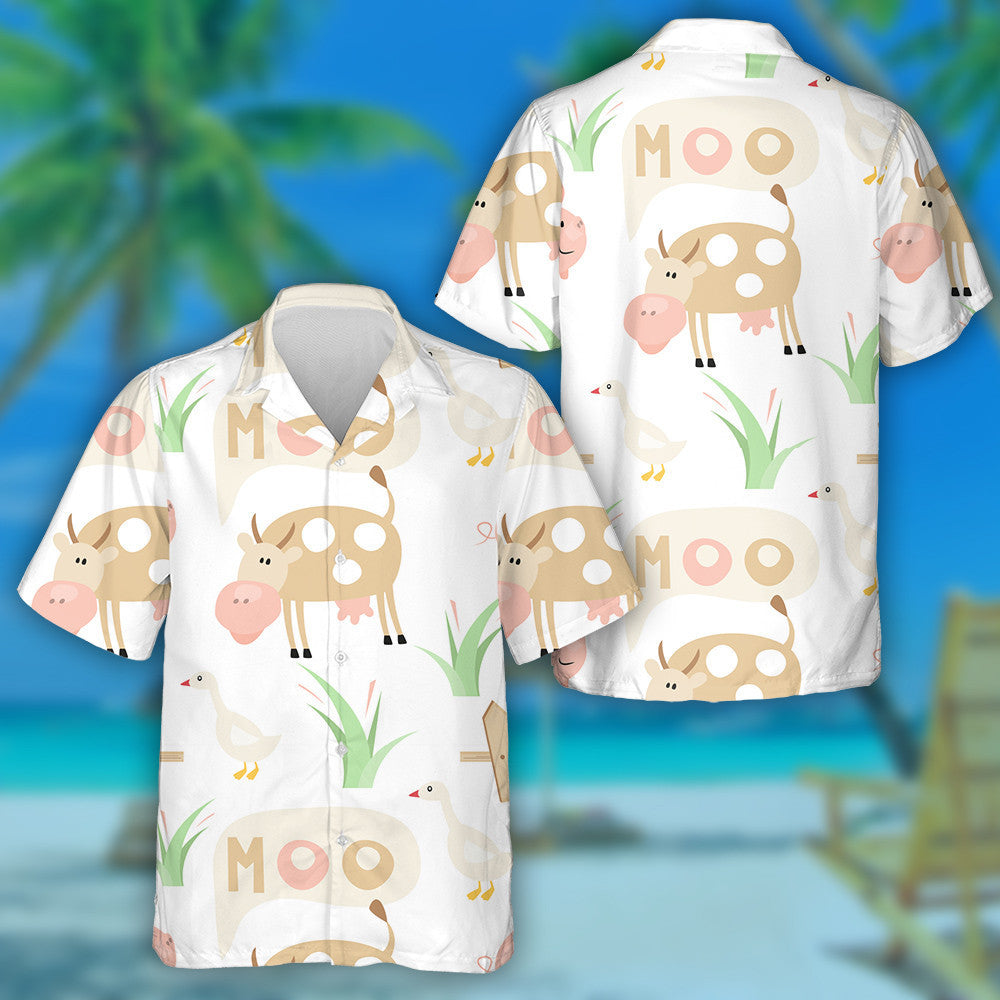 Cartoon Farm Animals Cute Brown Cow Hawaiian Shirt, Hawaiian Shirt Gift, Christmas Gift