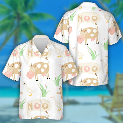 Cartoon Farm Animals Cute Brown Cow Hawaiian Shirt, Hawaiian Shirt Gift, Christmas Gift