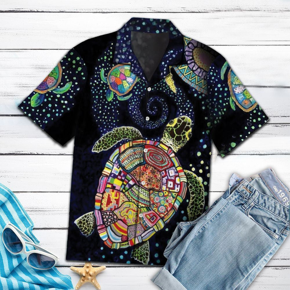 Appealing Boho Turtle In Black Design Hawaiian Shirt, Hawaiian For Gift