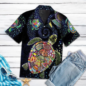 Appealing Boho Turtle In Black Design Hawaiian Shirt, Hawaiian For Gift