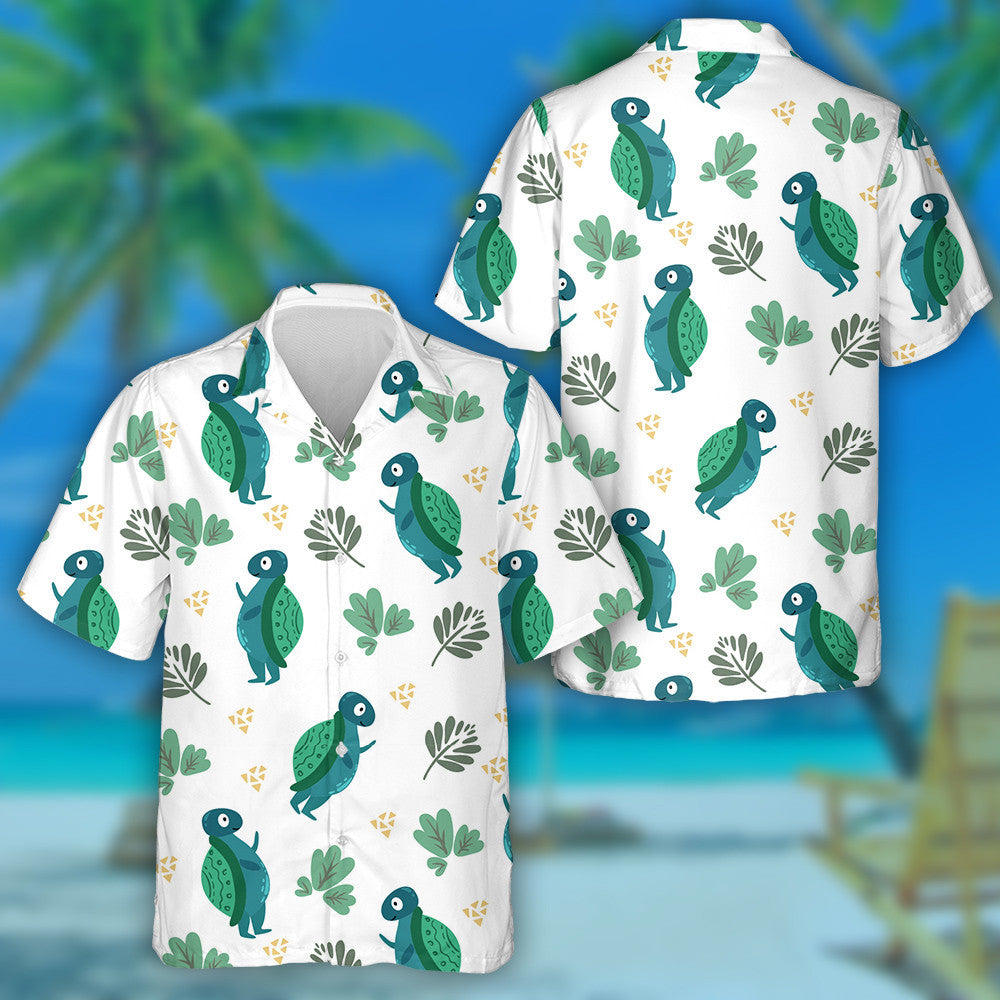 Ornament Green Stand Up Turtles And Leaves Hawaiian Shirt, Hawaiian Shirt Gift, Christmas Gift