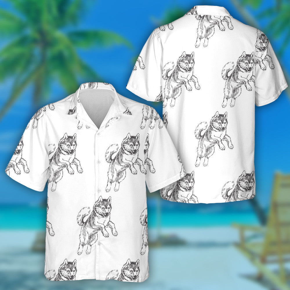 Cartoon Jumping Eskimo Dog Isolated Background Hawaiian Shirt, Hawaiian Shirt Gift, Christmas Gift